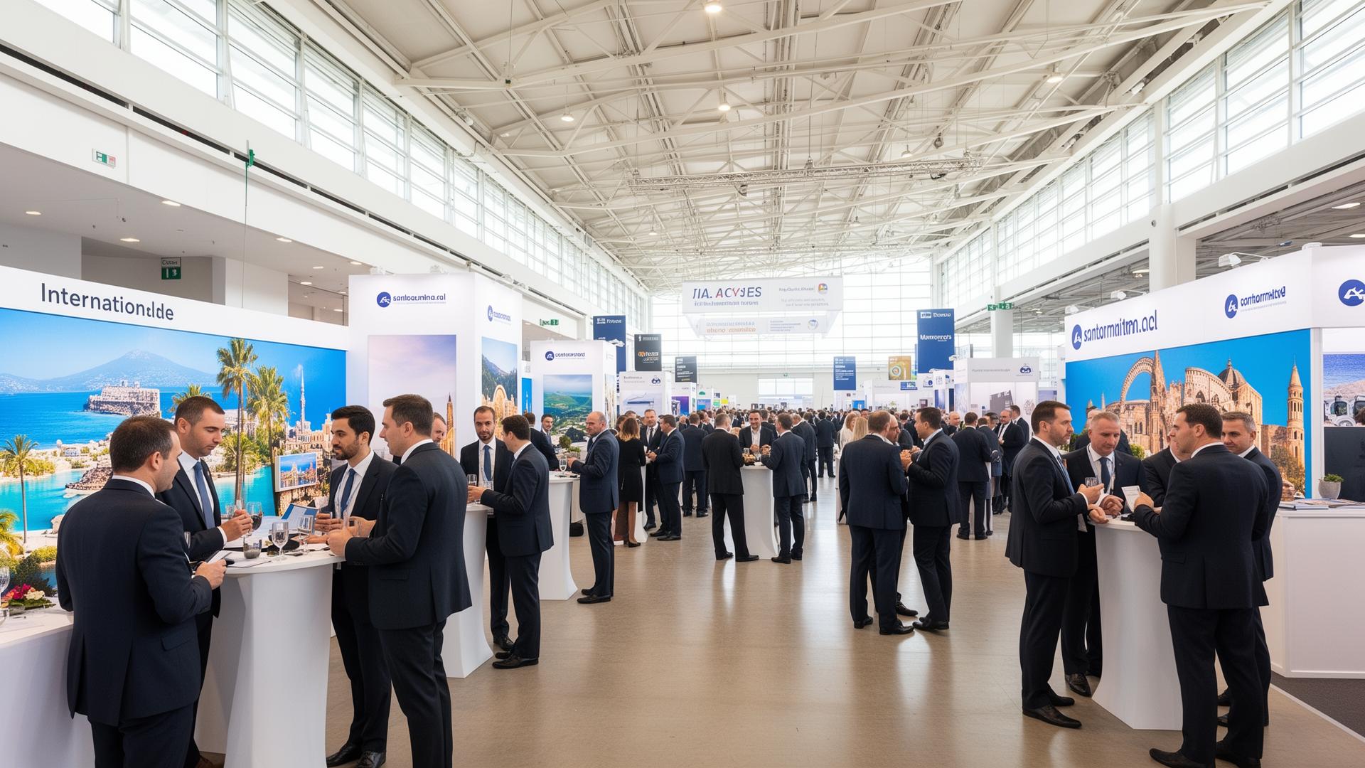 International tourism trade fair exhibition hall with professional networking